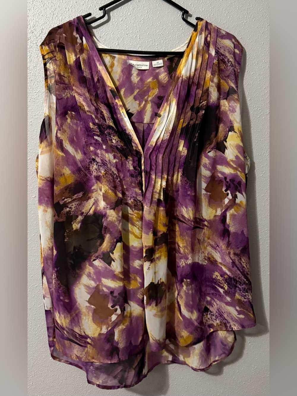 Purple Yellow Abstract Print Sleeveless Blouse